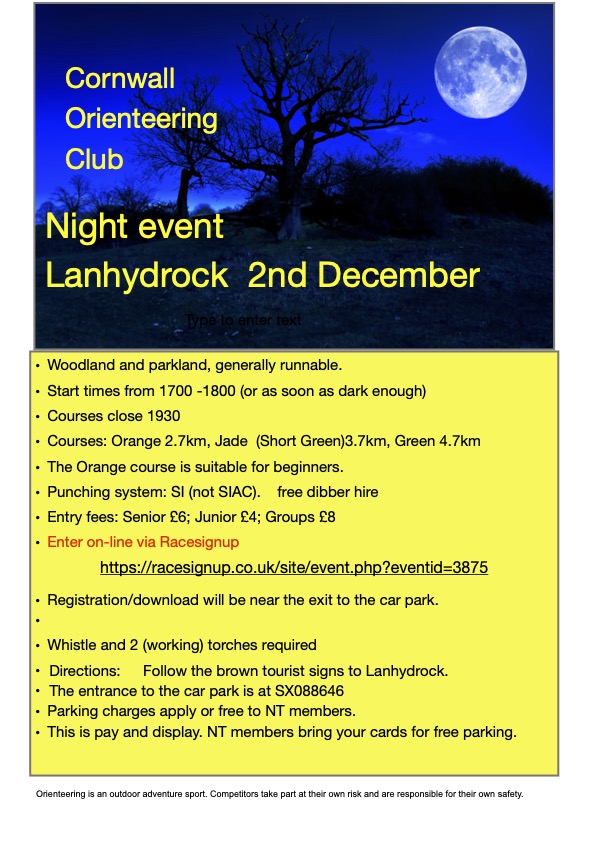 Flyer for lanhydrock night event