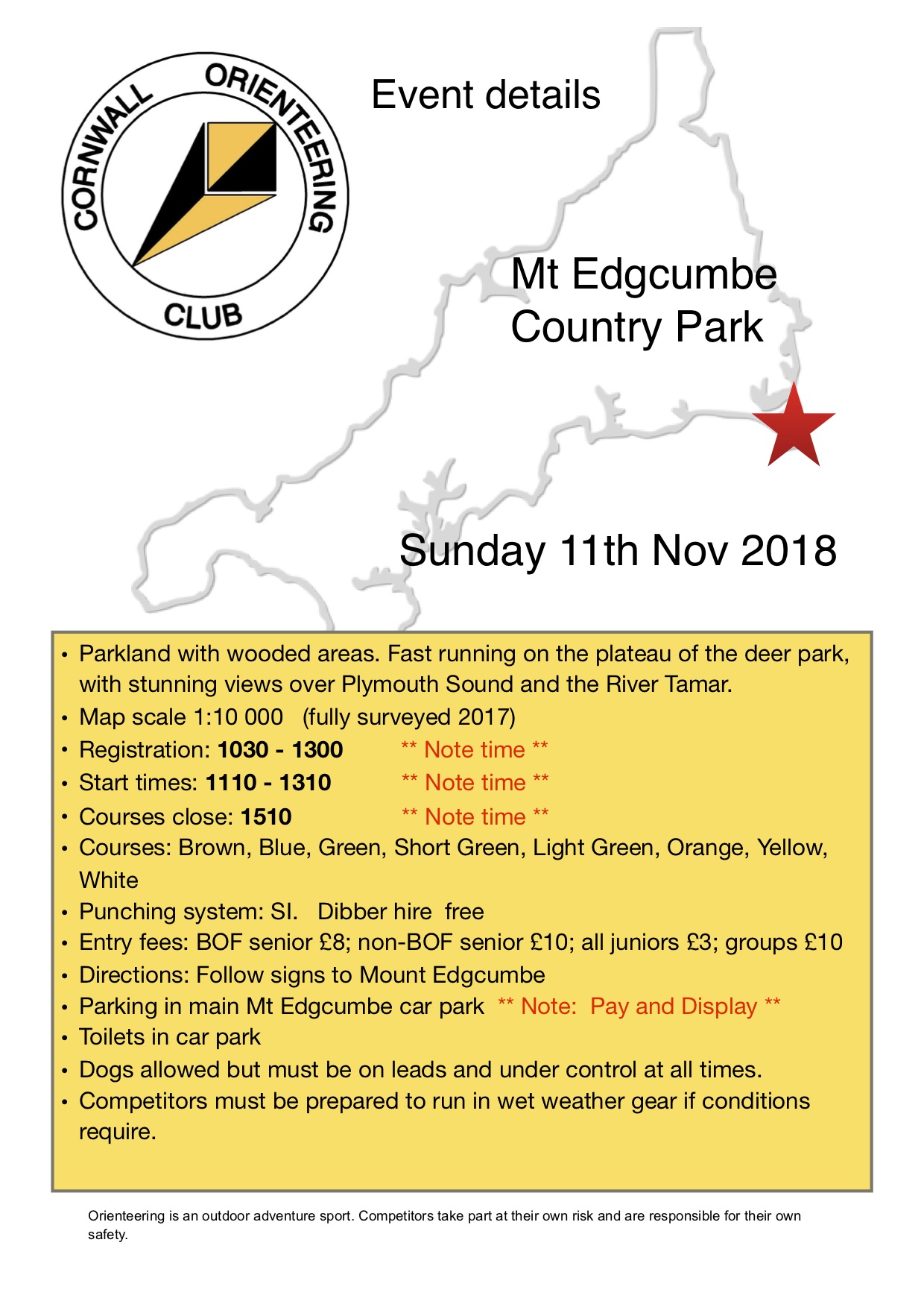 Flyer for Mt Edgcumbe event