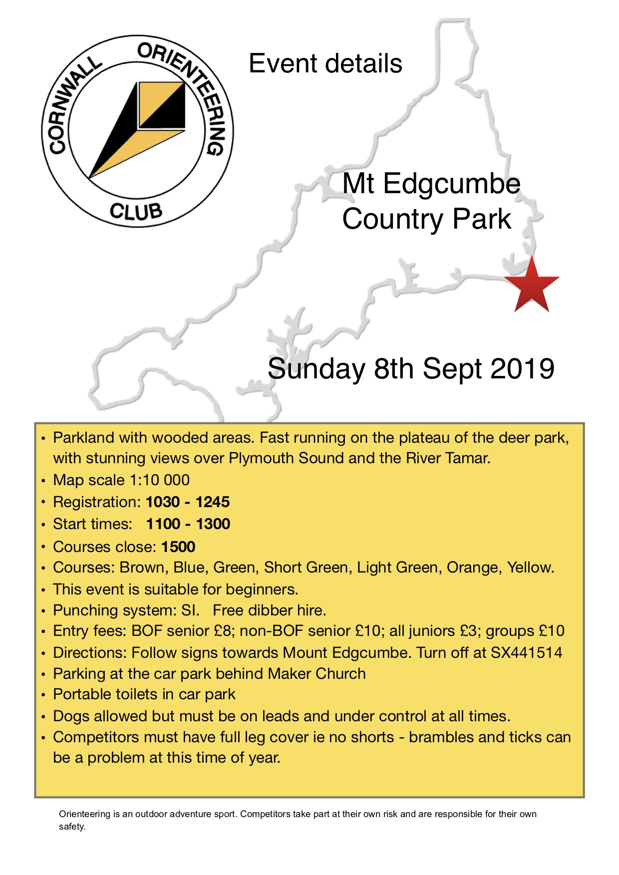 Flyer for Mt Edgcumbe event