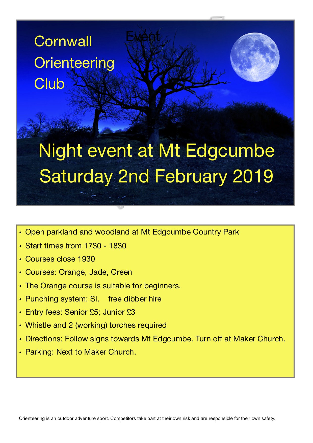 Flyer for Mt Edgcumbe night event