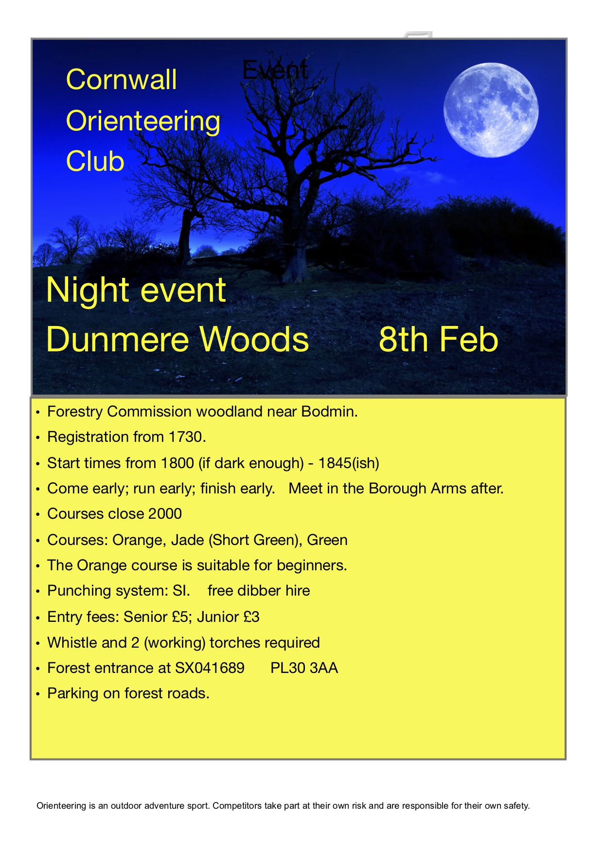 flyer for Dunmere night event 